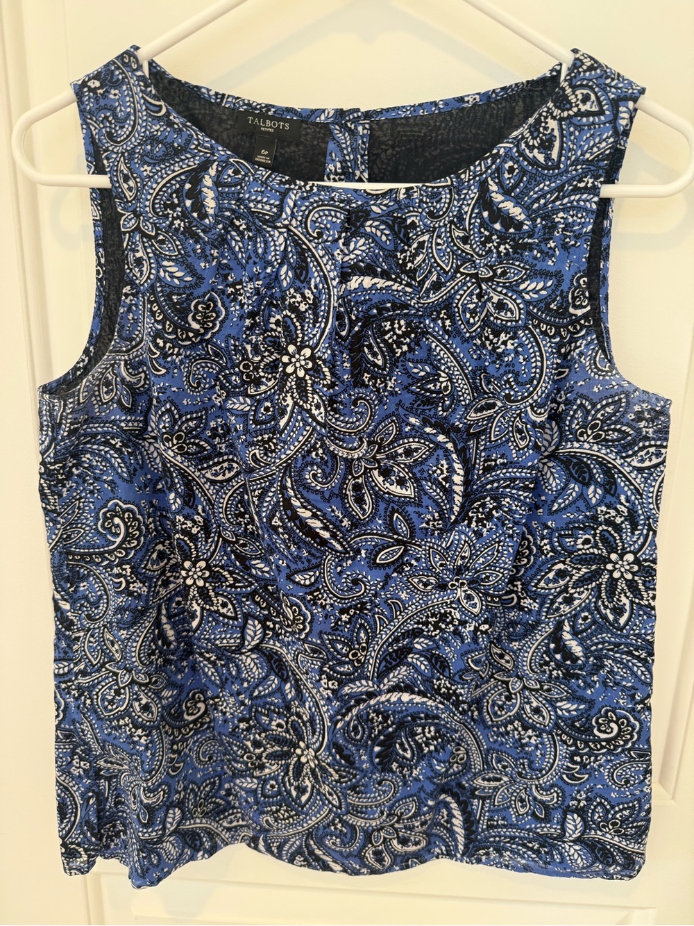 Talbots Black and Blue Paisley Petite Shell Top